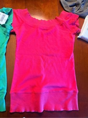 Brandy Melville.Red Off-Shoulder Ginny Top Ribbed Knit Top